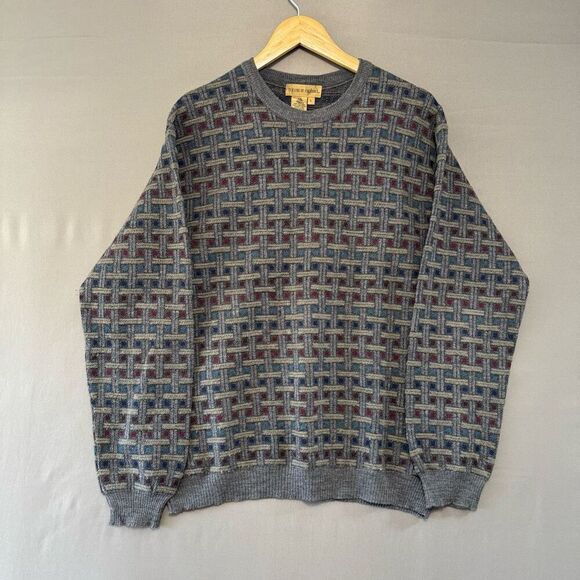 Tricots St Raphael Men’s Grey Graphic Sweater Size Large Pure New Wool - Picture 1 of 11